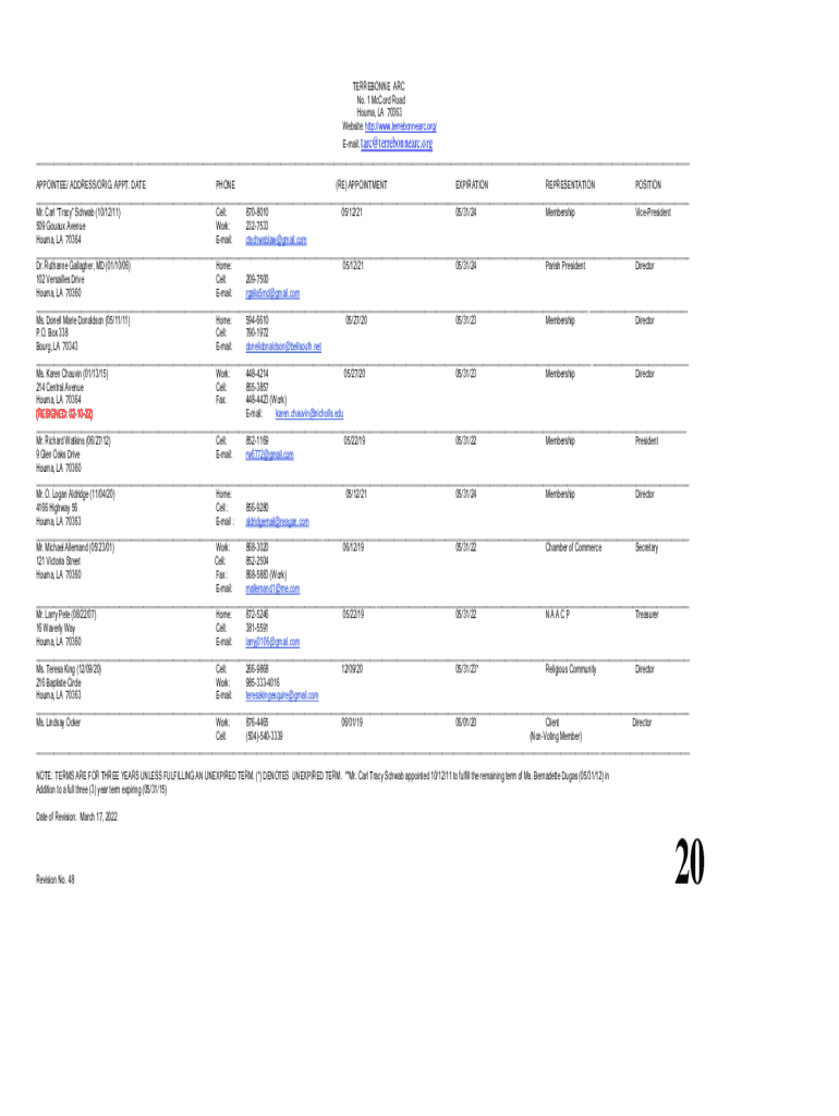 Fillable Online Terrebonne ARC (CRP) La Dept. of Health Louisiana.gov Fax Email Print