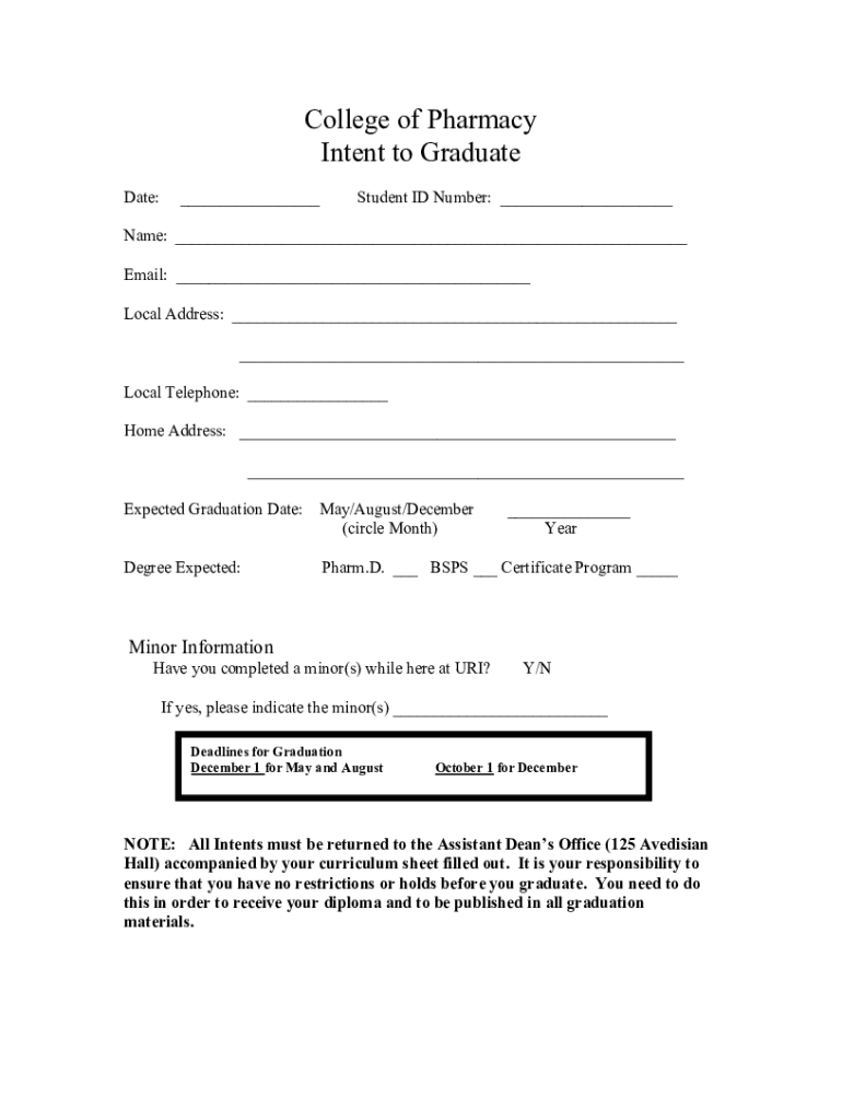 Fillable Online Intent to Graduation Form Fax Email Print pdfFiller