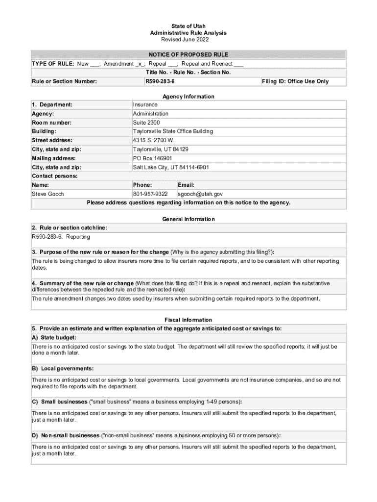Fillable Online insurance utah The rule is being changed to allow