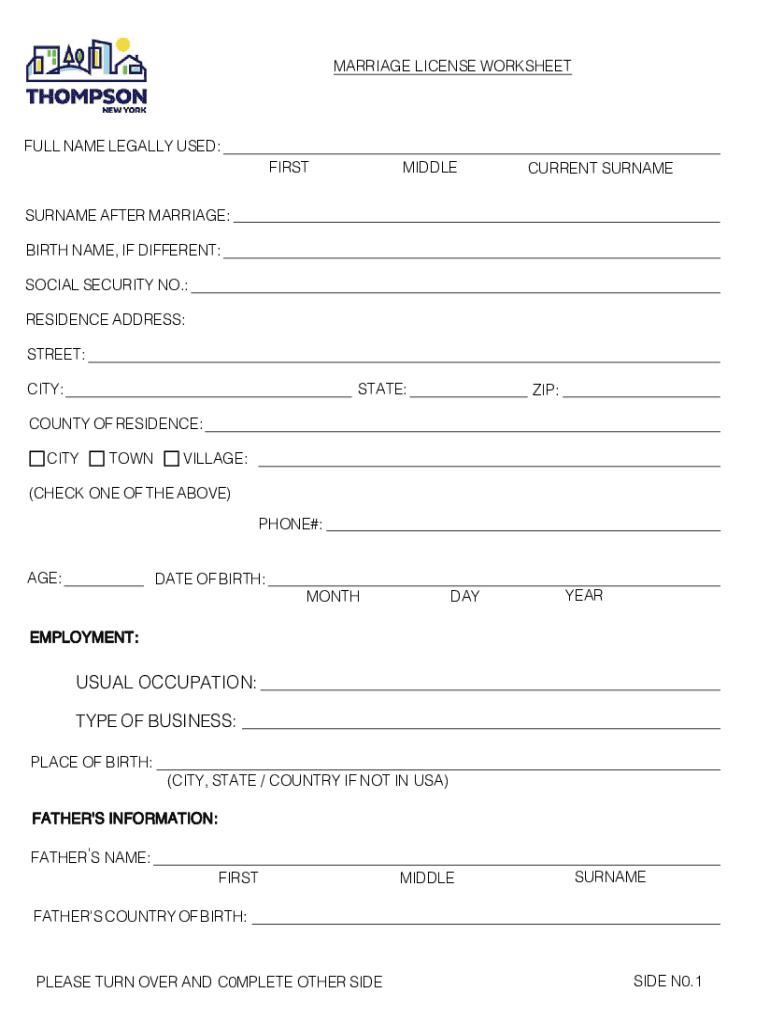 Fillable Online state of application for marriage license Fax