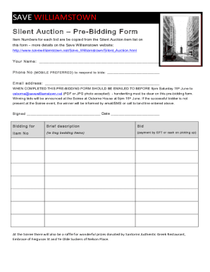 Silent Auction Bid Sheet Templates in Word