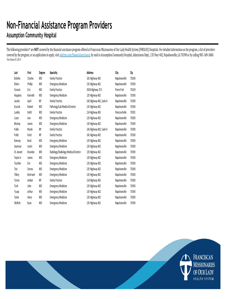 Fillable Online Assumption Community Hospital La Dept. of Health Fax