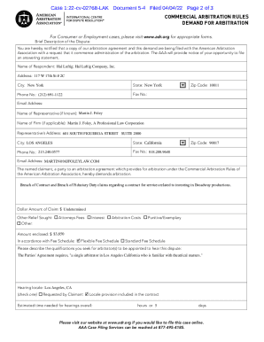 Fillable Online COMMERCIAL ARBITRATION RULES DEMAND FOR ... Fax Email ...