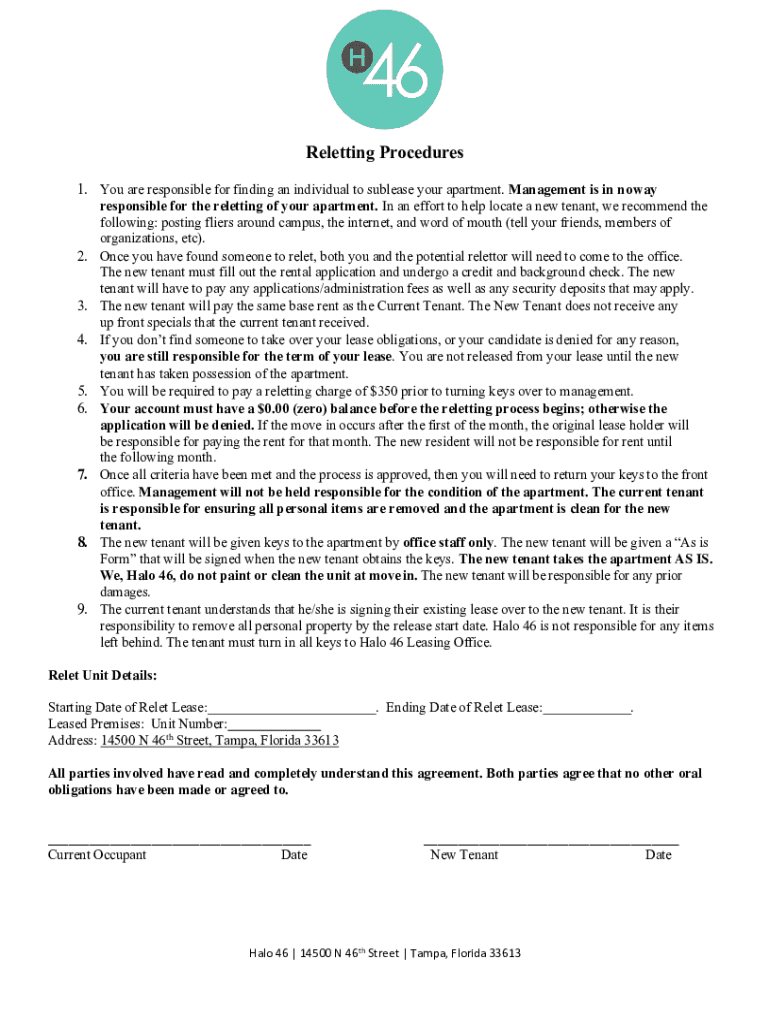 Fillable Online Reletting Procedures Fax Email Print - pdfFiller
