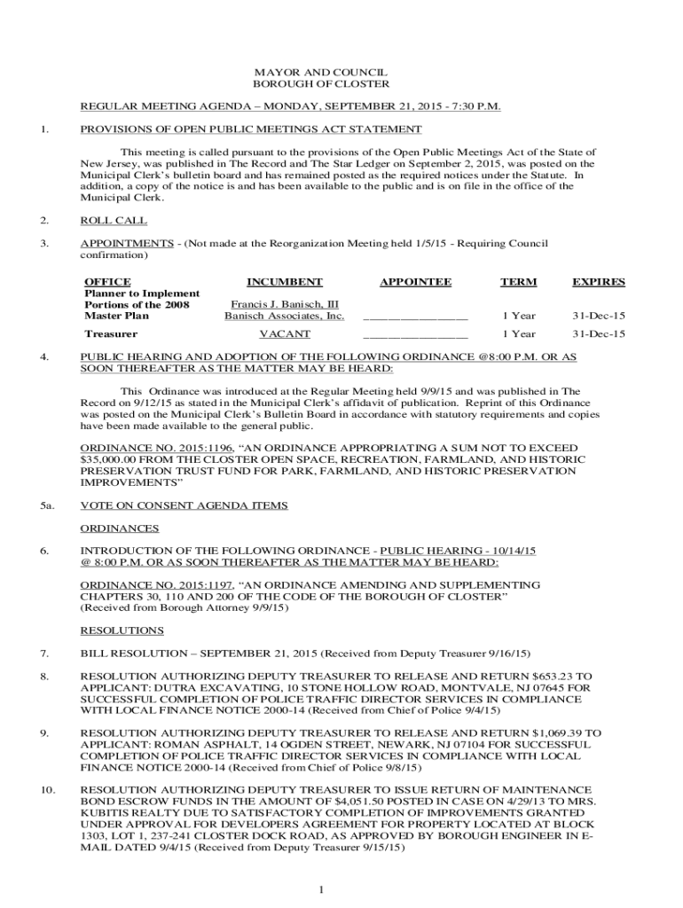 Fillable Online 730 P.M. Mayor Glidden called the Fax Email Print