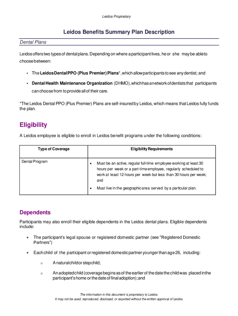Fillable Online Leidos offers two types of dental plans Fax Email Print pdfFiller