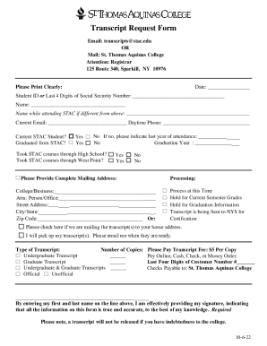 Fillable Online St. Thomas Aquinas College Transcript Request Form 2020 ...