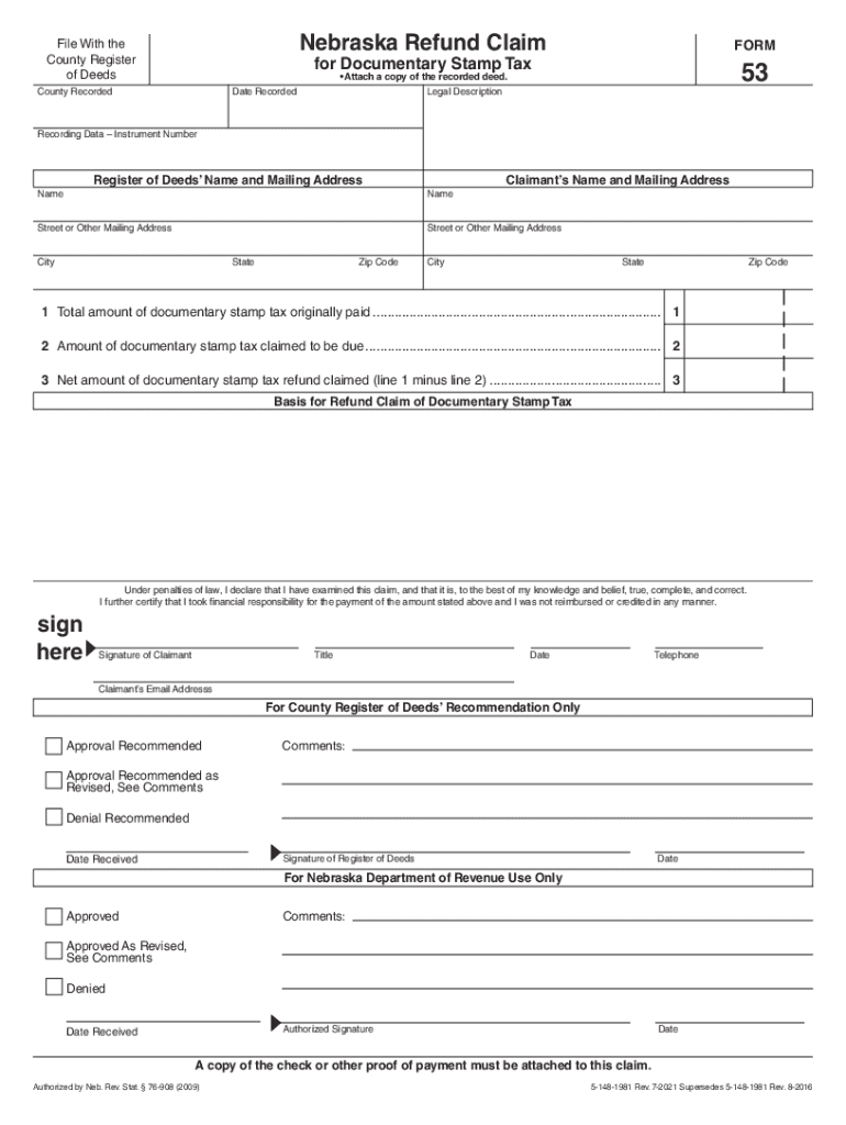Fillable Online Nebraska Refund Claim sign here Fax Email Print pdfFiller