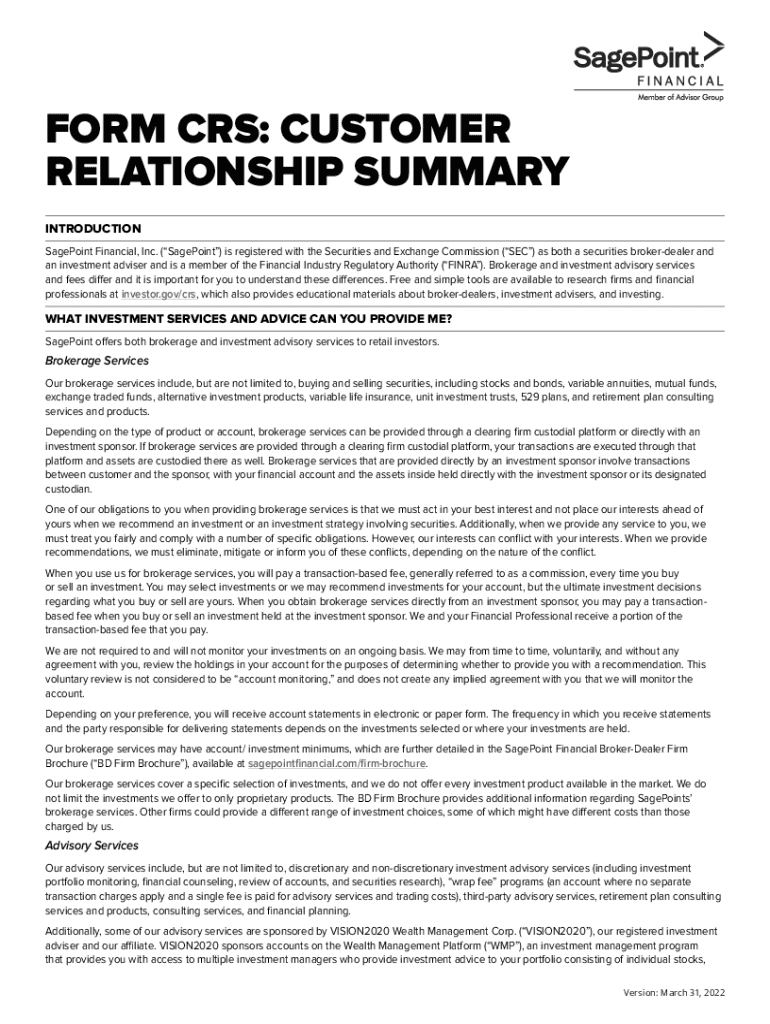 Fillable Online Form CRSCustomer Relationship Summary Fax Email Print