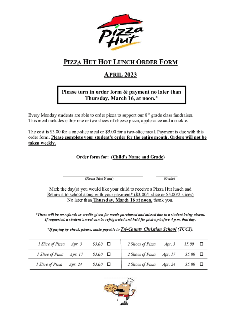 Fillable Online Pizza Hut Order Form Template Fax Email Print - pdfFiller