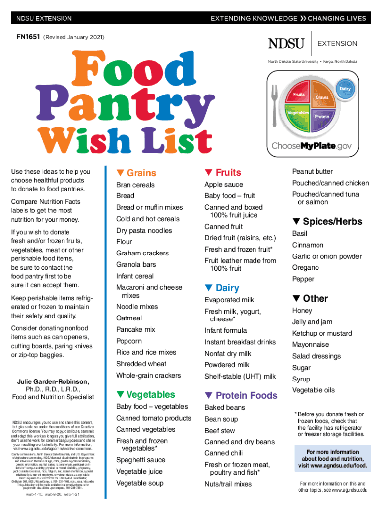 Fillable Online Food Pantry Wish ListFN1651. Use these ideas to help