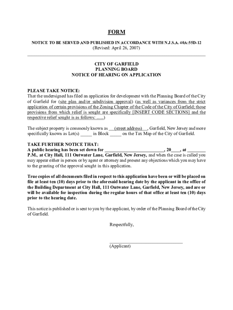 Fillable Online The Official site of The City of Garfield, NJ