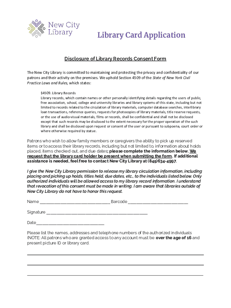 Fillable Online Library Card Application Long Form Fax Email Print