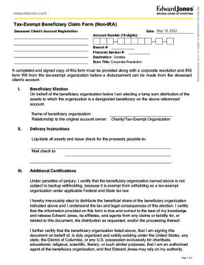 Tax-Exempt Beneficiary Claim Form (Non-IRA)