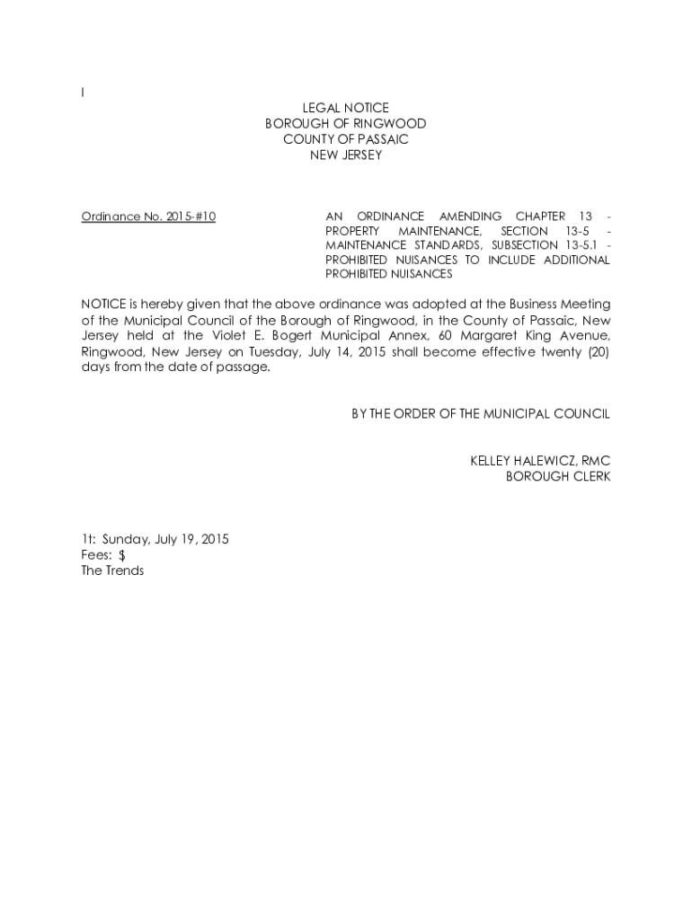 Fillable Online Borough of Ringwood, NJ Police Regulations eCode360