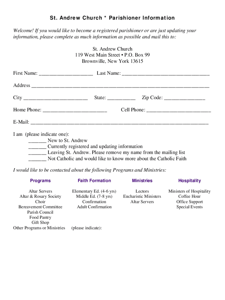 Fillable Online Parishioner Registration Form.doc Fax Email Print ...