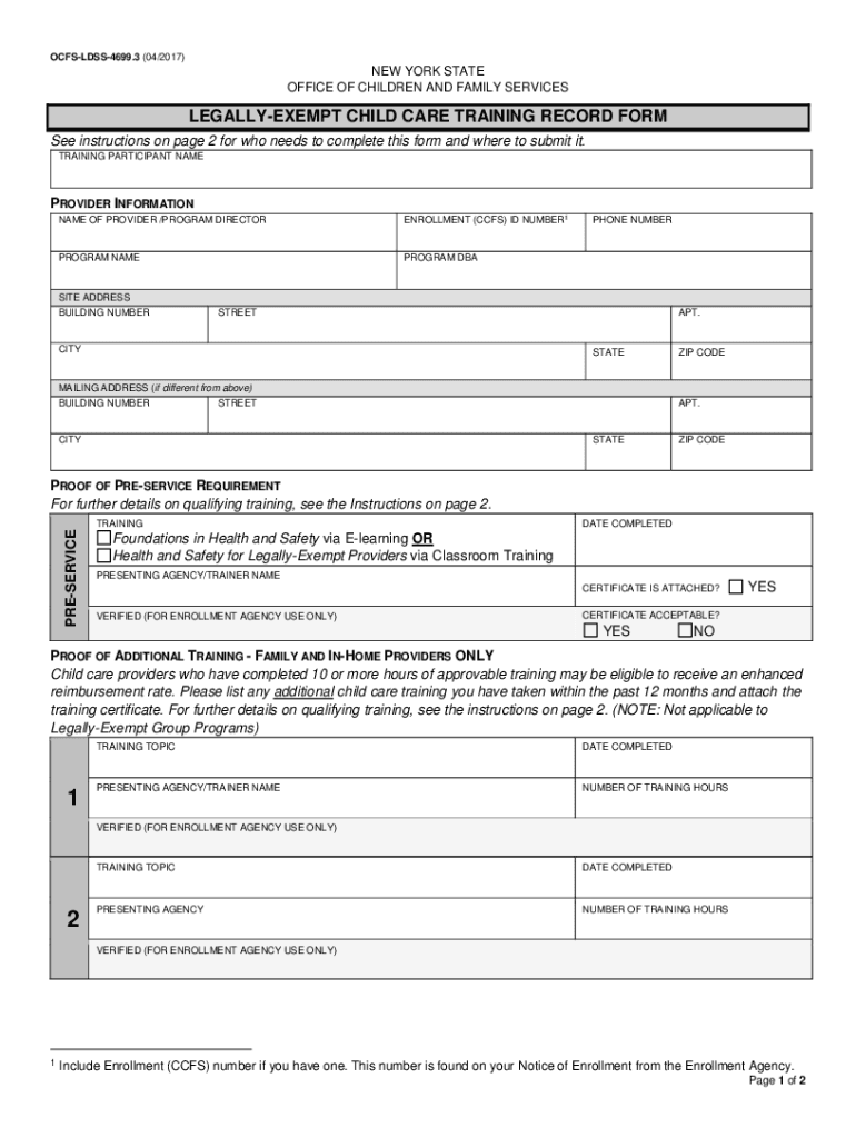 child care training record Preview on Page 1