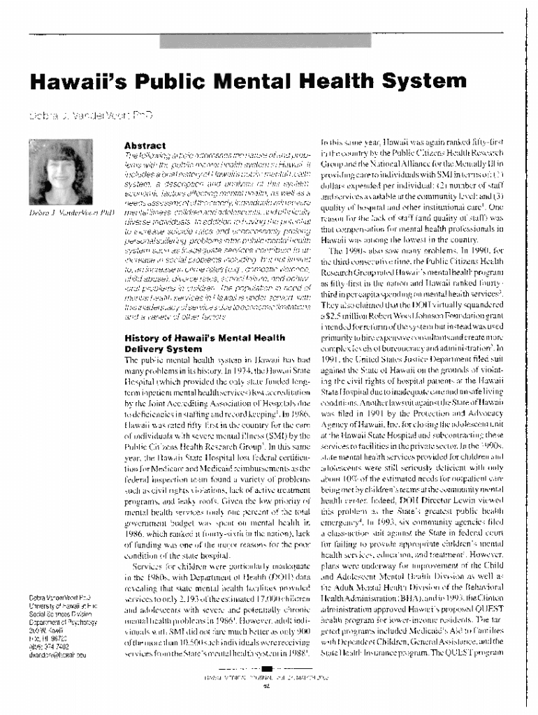 Fillable Online evols library manoa hawaii As Mental Health Crisis