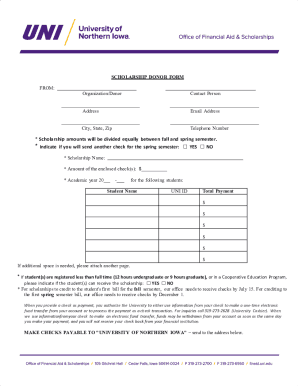 Fillable Online SCHOLARSHIP DONOR FORM FROM - UNI Admissions Fax Email ...