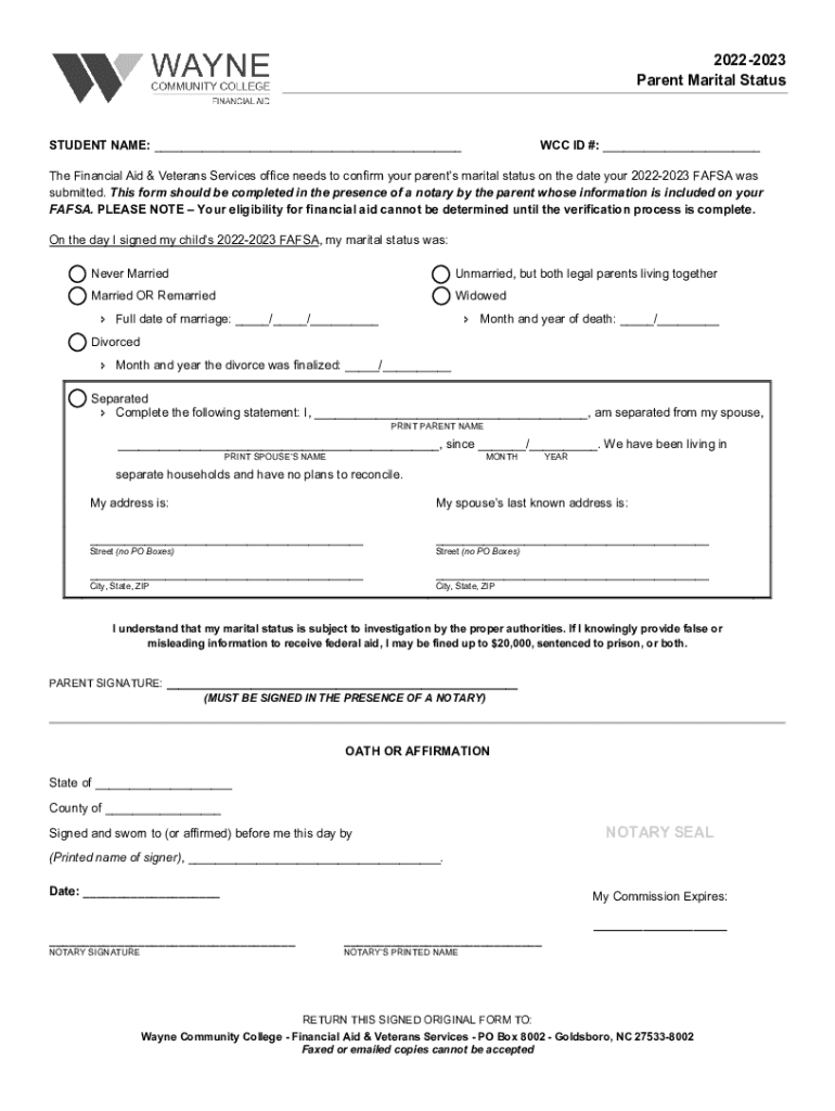 Fillable Online 20222023 Parents' Marital Status Worksheet Fax Email