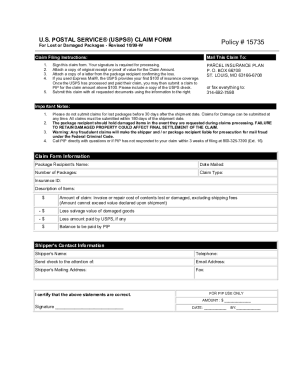 Fillable Online United states postal service claim form: Fill out ...
