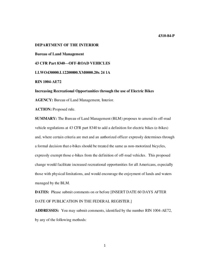 Fillable Online 43 CFR Part 8340 -- off-Road Vehicles Fax Email Print ...