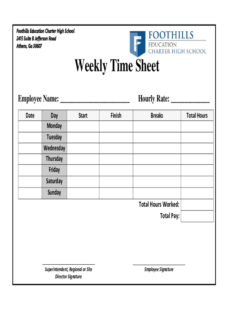 Fillable Online Organization Foothills Education Charter High School