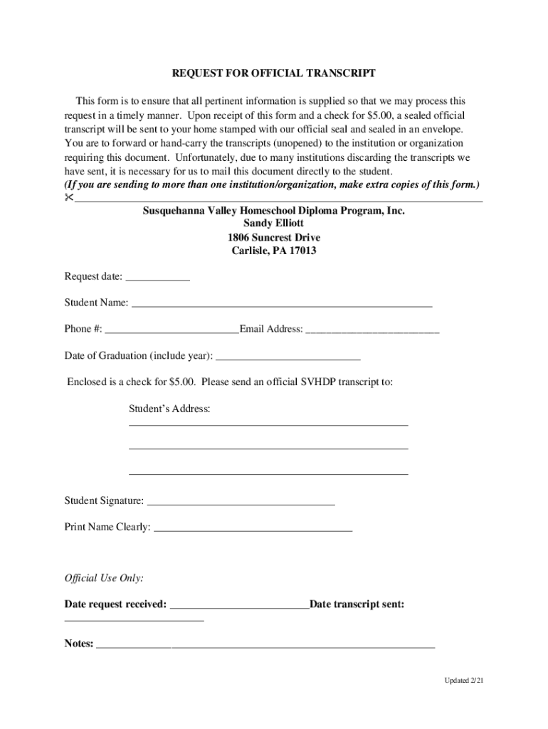 Fillable Online Request for official transcript Fax Email Print - pdfFiller