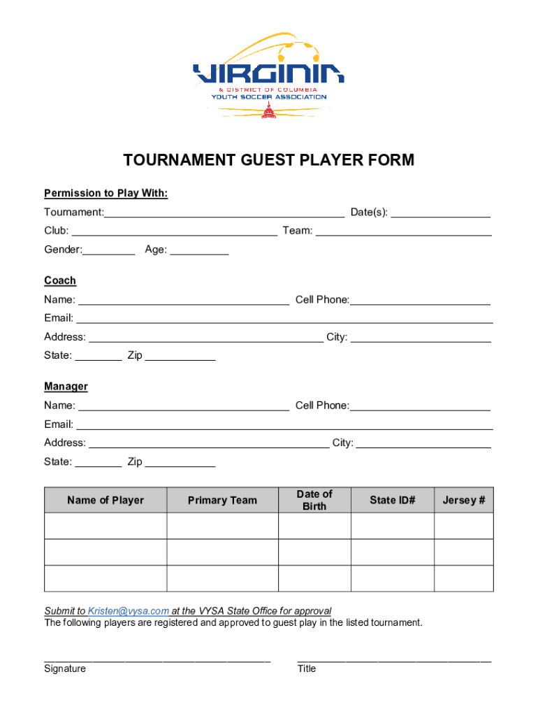 Fillable Online Guest Player Release Form FAQ's Fax Email Print pdfFiller