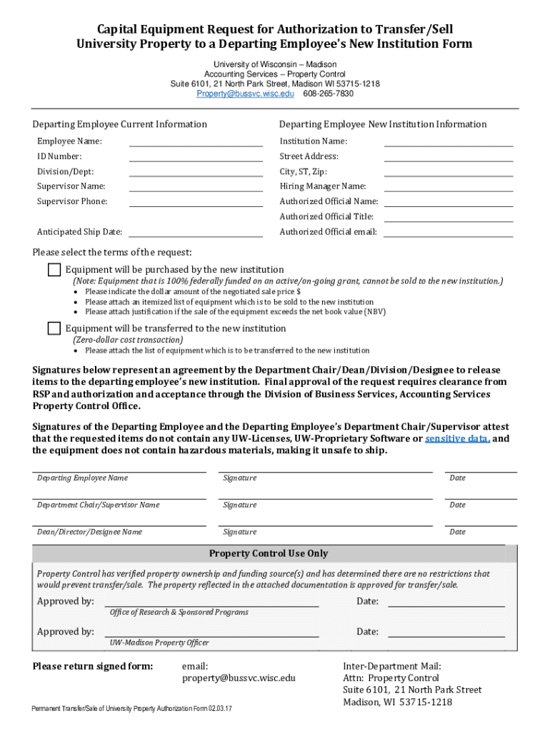 Fillable Online TransferSaleofEquipmentAuthorizationForm. Fax Email Print pdfFiller