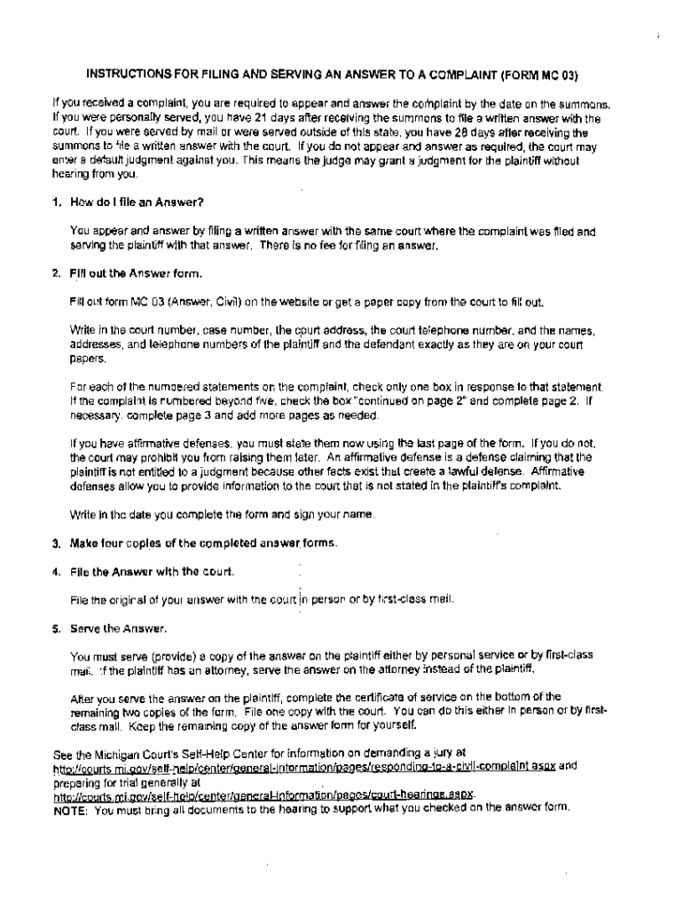 Fillable Online instructions for filing and serving an answer to a