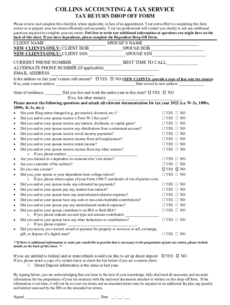 Fillable Online 2022 TAX RETURN DROP OFF SHEET FINAL Fax Email Print