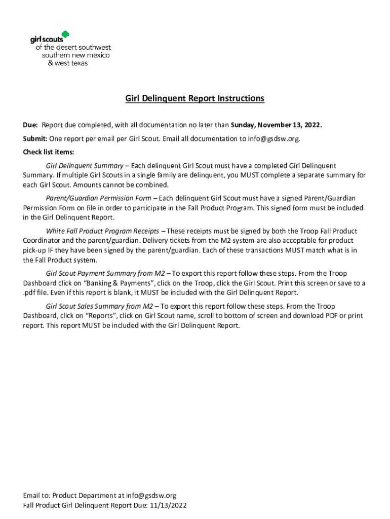Fillable Online Girl Delinquent Report Instructions Fax Email Print