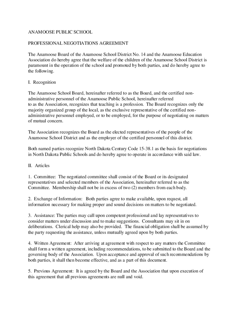Fillable Online anamoose public school professional negotiations