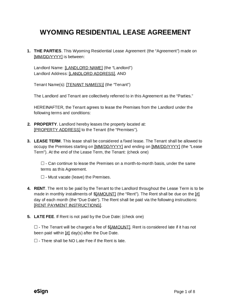 Wyoming Standard Residential Lease Agreement Doc Template pdfFiller