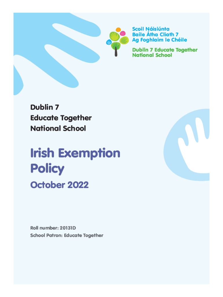 Fillable Online Irish Exemption Policy. May Dublin 7 Educate Together National Fax Email