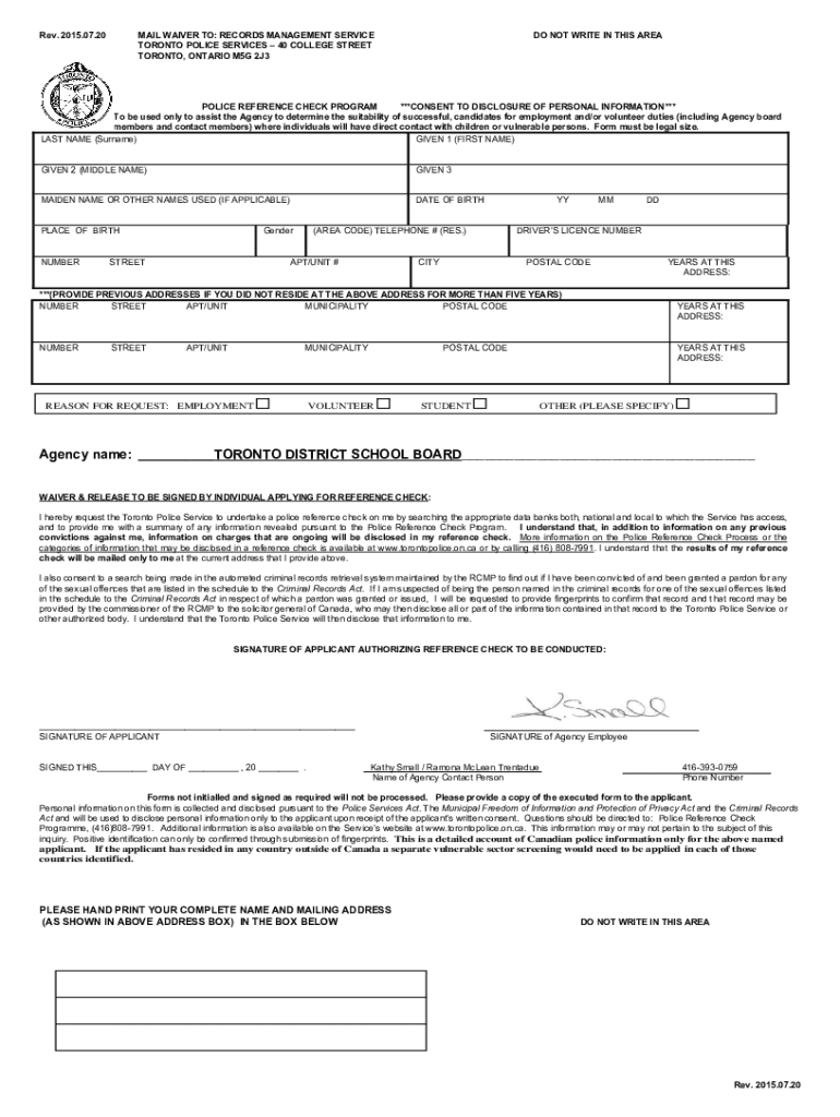 Fillable Online Toronto Police Services Board Contact Us Fax Email