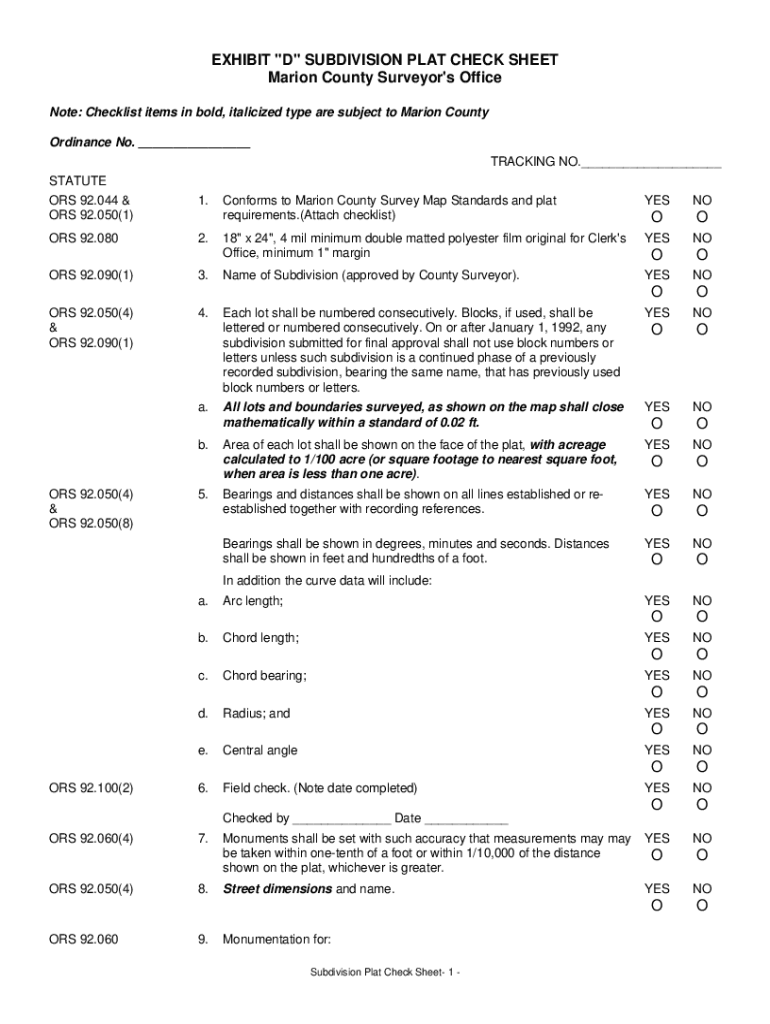 Fillable Online EXHIBIT "C" PARTITION PLAT CHECK SHEET Marion County