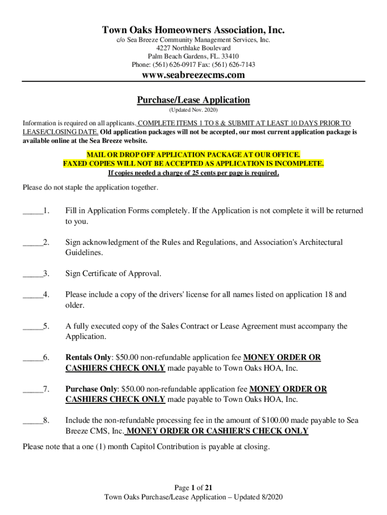Fillable Online Town Oaks HOA, Inc. Fax Email Print pdfFiller