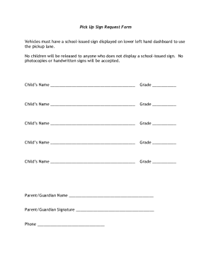 Fillable Online Pick Up Sign Request Form Fax Email Print - pdfFiller