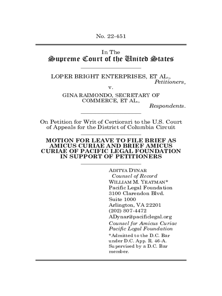 Fillable Online Loper Bright Enterprises, et al., Petitioners v. Gina