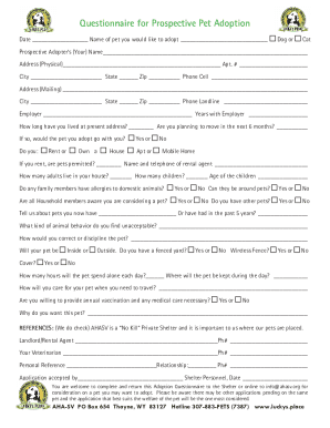 Fillable Online Questionnaire for Prospective Pet Adoption Fax Email ...