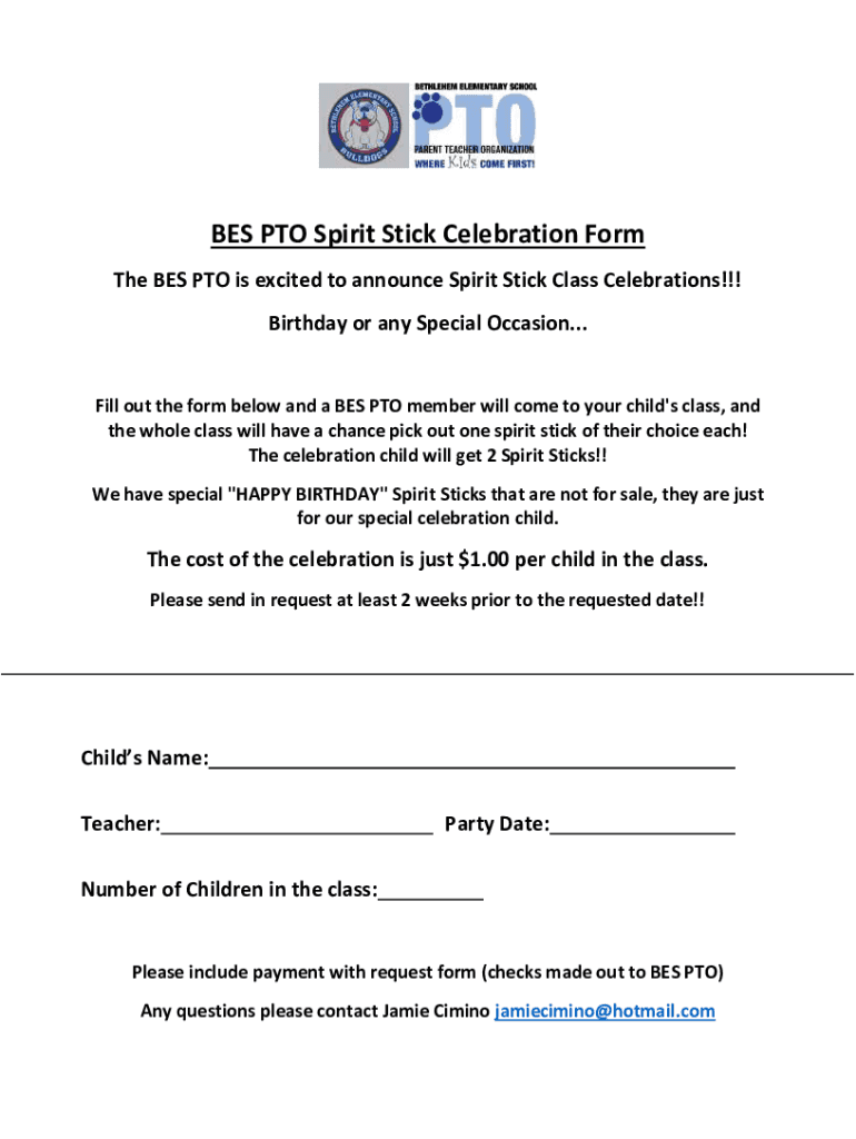 Fillable Online Spirit Stick Celebration Form Fax Email Print pdfFiller