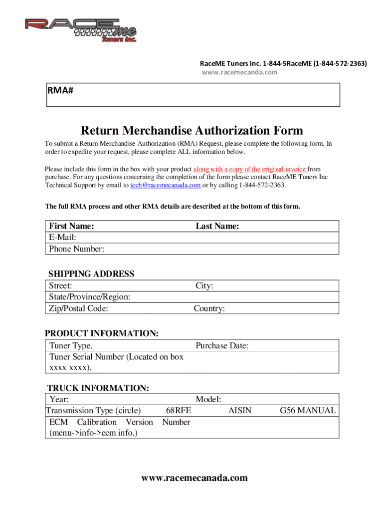 Fillable Online RaceME TunersWorld Wide Authorised Dealer RaceME