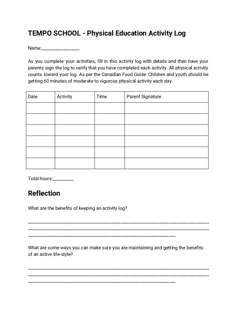 Fillable Online Fill in the Activity Log correctly using the following