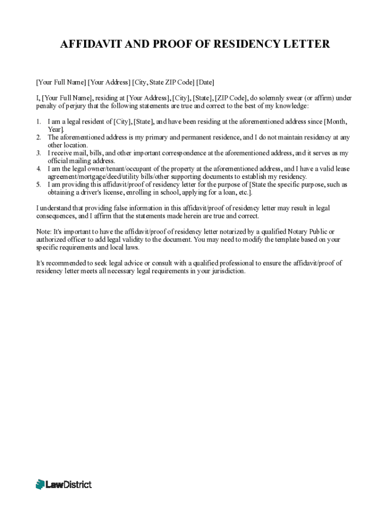 Fillable Online affidavit proof of residency letter template Fax Email Fillable Online affidavit proof of residency letter template Fax Email