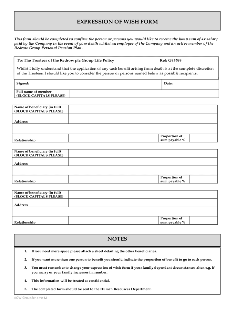 Fillable Online Expression of Wish Form Monthly.docx Fax Email Print