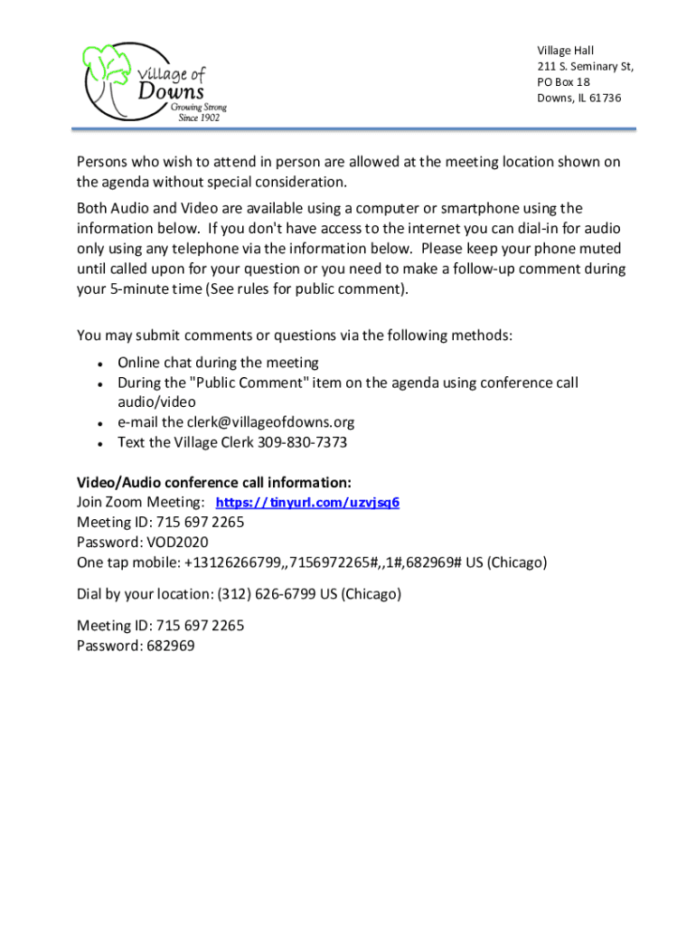 Fillable Online Village of Downs, Illinois Cities and Towns in the