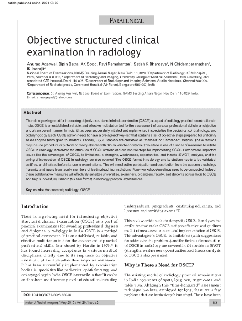 Fillable Online Objective structured clinical examination in radiology