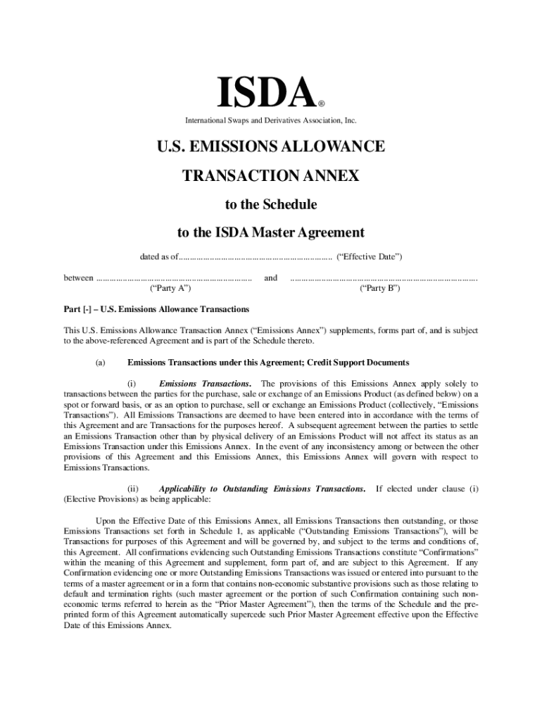 Fillable Online ISDA US emissions allowance transaction annex to the
